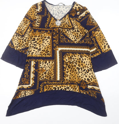 George Womens Blue Animal Print Viscose A-Line  Size 10  V-Neck Pullover