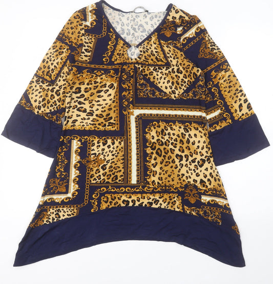 George Womens Blue Animal Print Viscose A-Line  Size 10  V-Neck Pullover