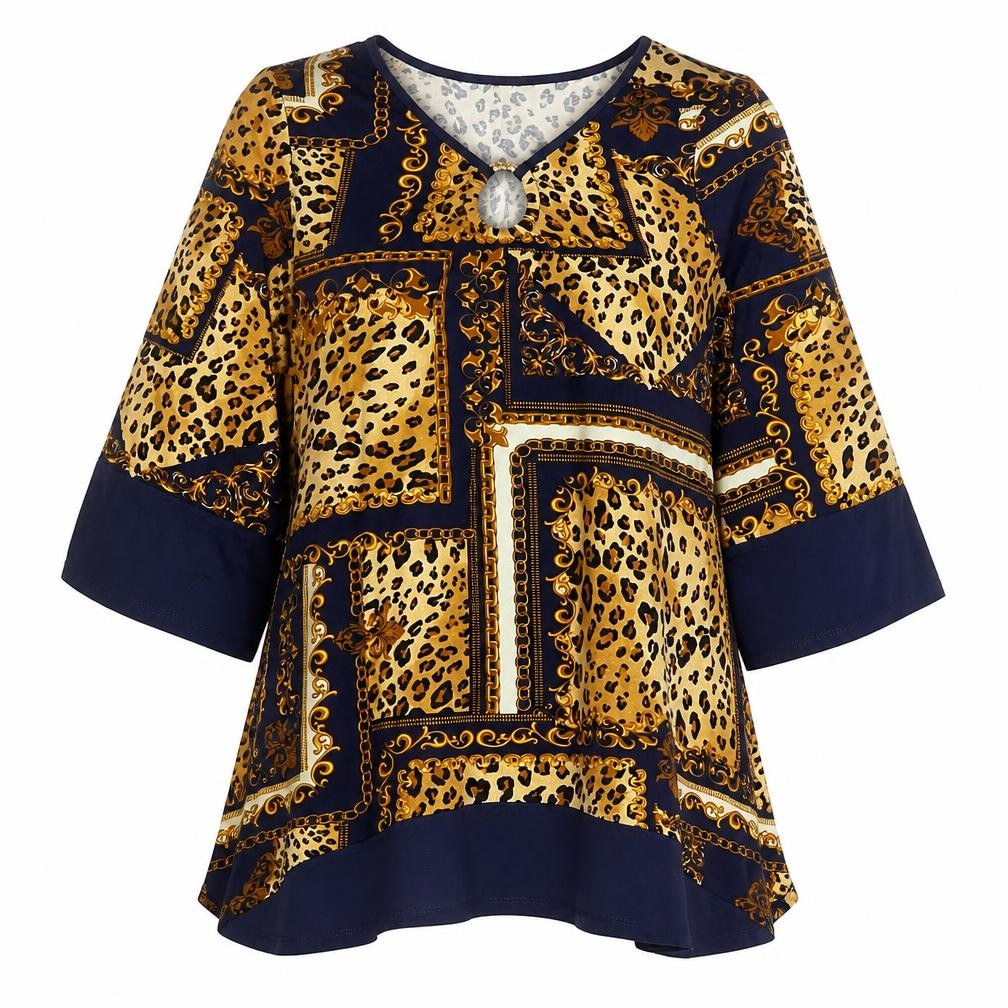 George Womens Blue Animal Print Viscose A-Line  Size 10  V-Neck Pullover