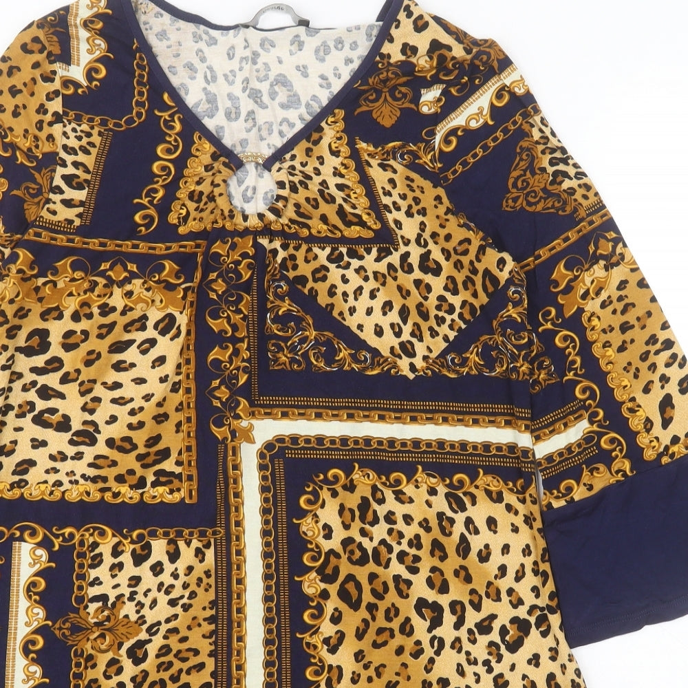 George Womens Blue Animal Print Viscose A-Line  Size 10  V-Neck Pullover