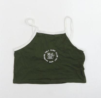 Matalan Girls Green  Cotton Cropped Tank Size 10 Years Square Neck  - Malibu Surf Club