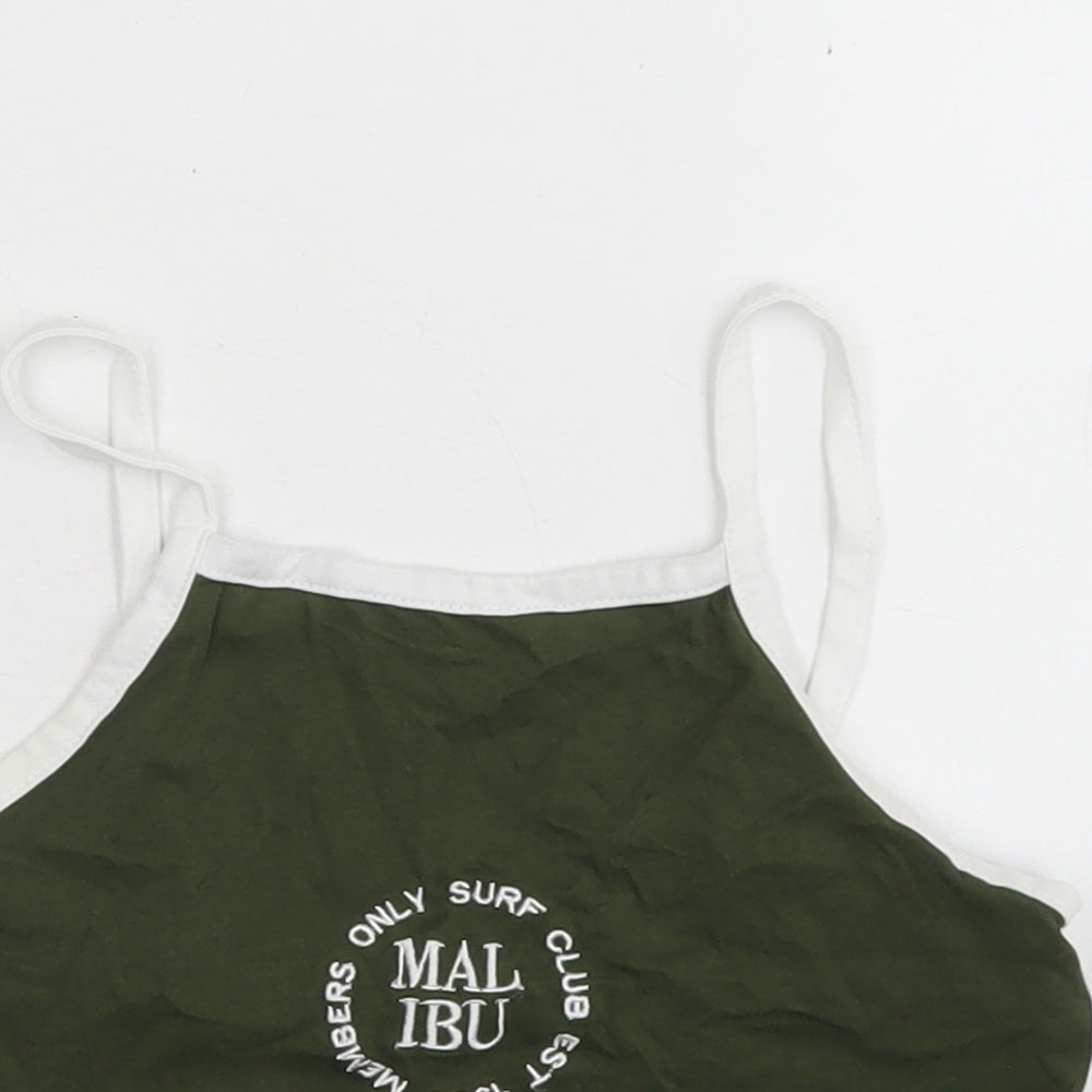 Matalan Girls Green  Cotton Cropped Tank Size 10 Years Square Neck  - Malibu Surf Club