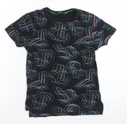 George Boys Black Geometric Cotton Basic T-Shirt Size 5-6 Years Crew Neck  - Dinosaurs