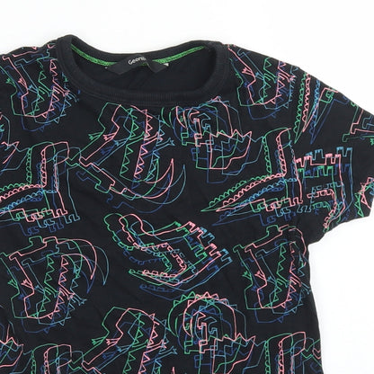 George Boys Black Geometric Cotton Basic T-Shirt Size 5-6 Years Crew Neck  - Dinosaurs