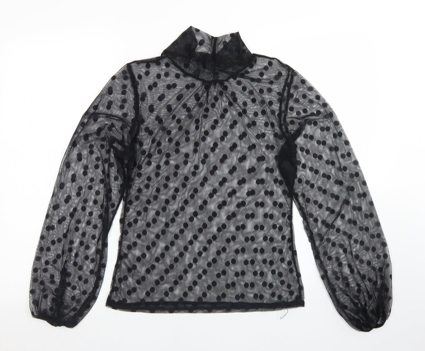 Boohoo Girls Black Polka Dot Polyester Basic T-Shirt Size 12 Years Mock Neck