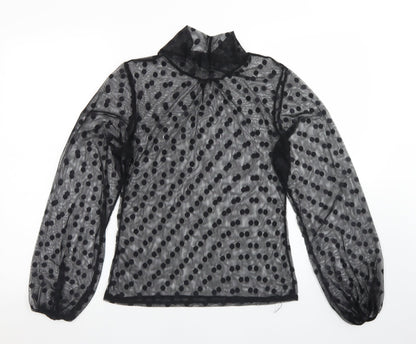 Boohoo Girls Black Polka Dot Polyester Basic T-Shirt Size 12 Years Mock Neck
