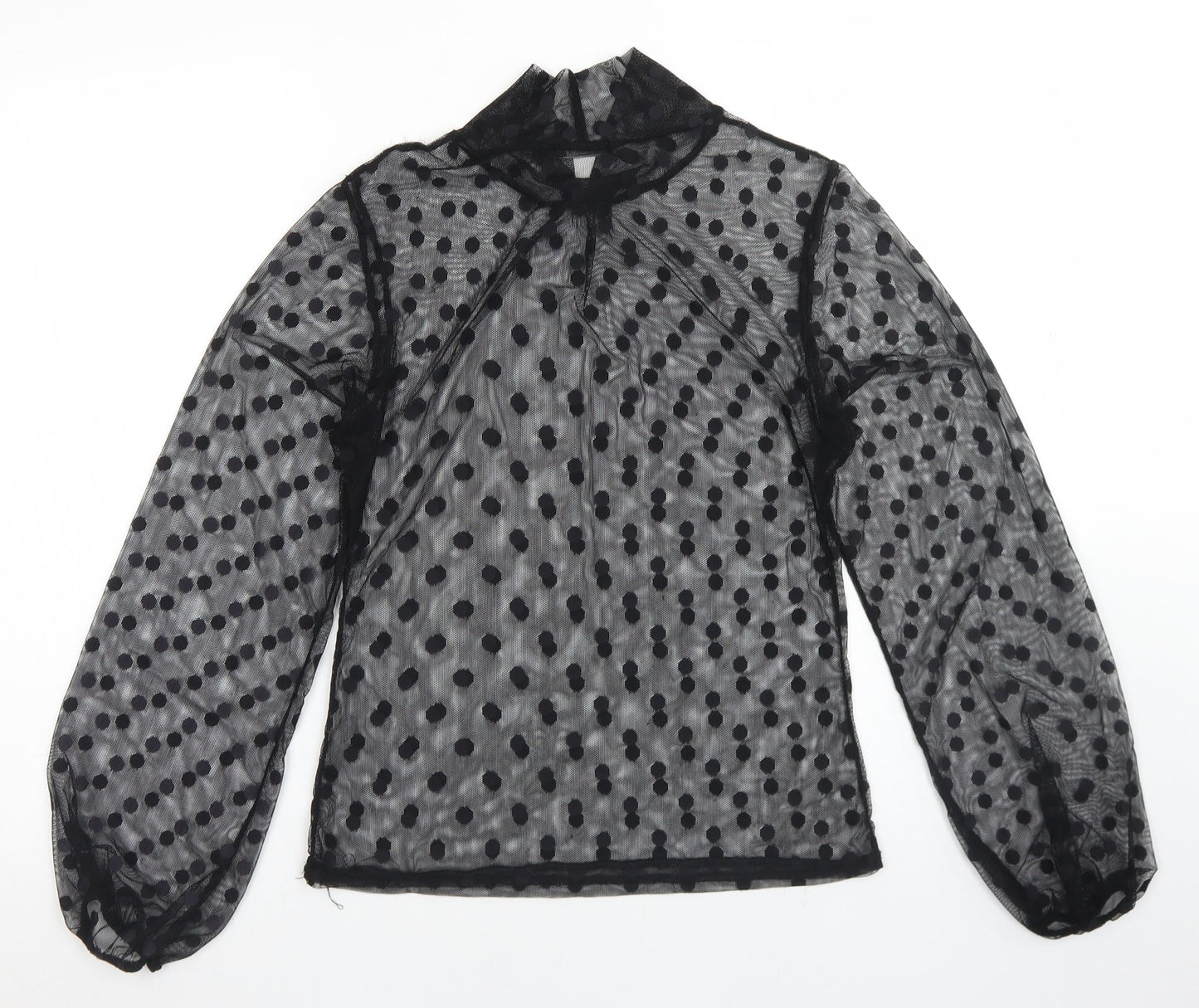 Boohoo Girls Black Polka Dot Polyester Basic T-Shirt Size 12 Years Mock Neck