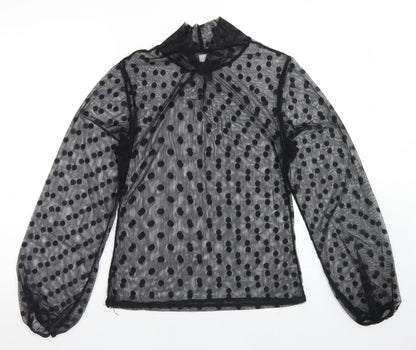 Boohoo Girls Black Polka Dot Polyester Basic T-Shirt Size 12 Years Mock Neck