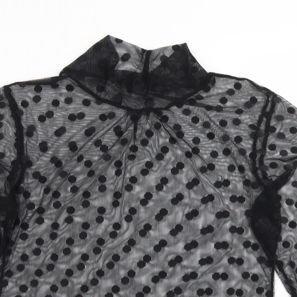 Boohoo Girls Black Polka Dot Polyester Basic T-Shirt Size 12 Years Mock Neck