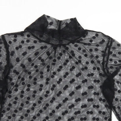 Boohoo Girls Black Polka Dot Polyester Basic T-Shirt Size 12 Years Mock Neck