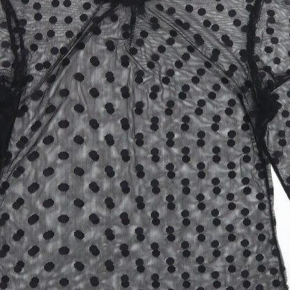 Boohoo Girls Black Polka Dot Polyester Basic T-Shirt Size 12 Years Mock Neck