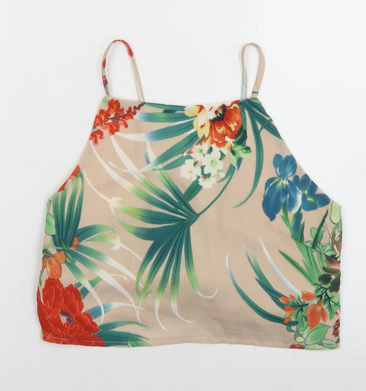 Quiz Womens Beige Floral Polyester Camisole Blouse Size 12 Square Neck - Cropped