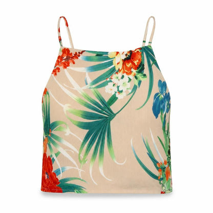 Front view of Quiz women’s beige floral polyester camisole blouse, size UK 12, square neck - cropped