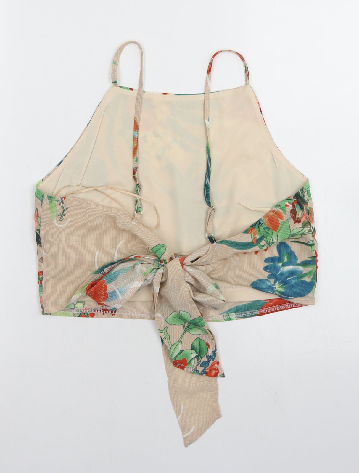 Quiz Womens Beige Floral Polyester Camisole Blouse Size 12 Square Neck - Cropped