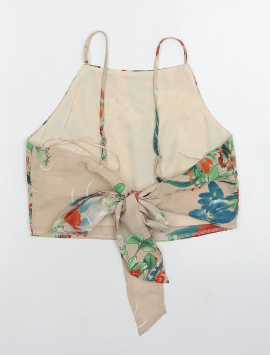 Quiz Womens Beige Floral Polyester Camisole Blouse Size 12 Square Neck - Cropped