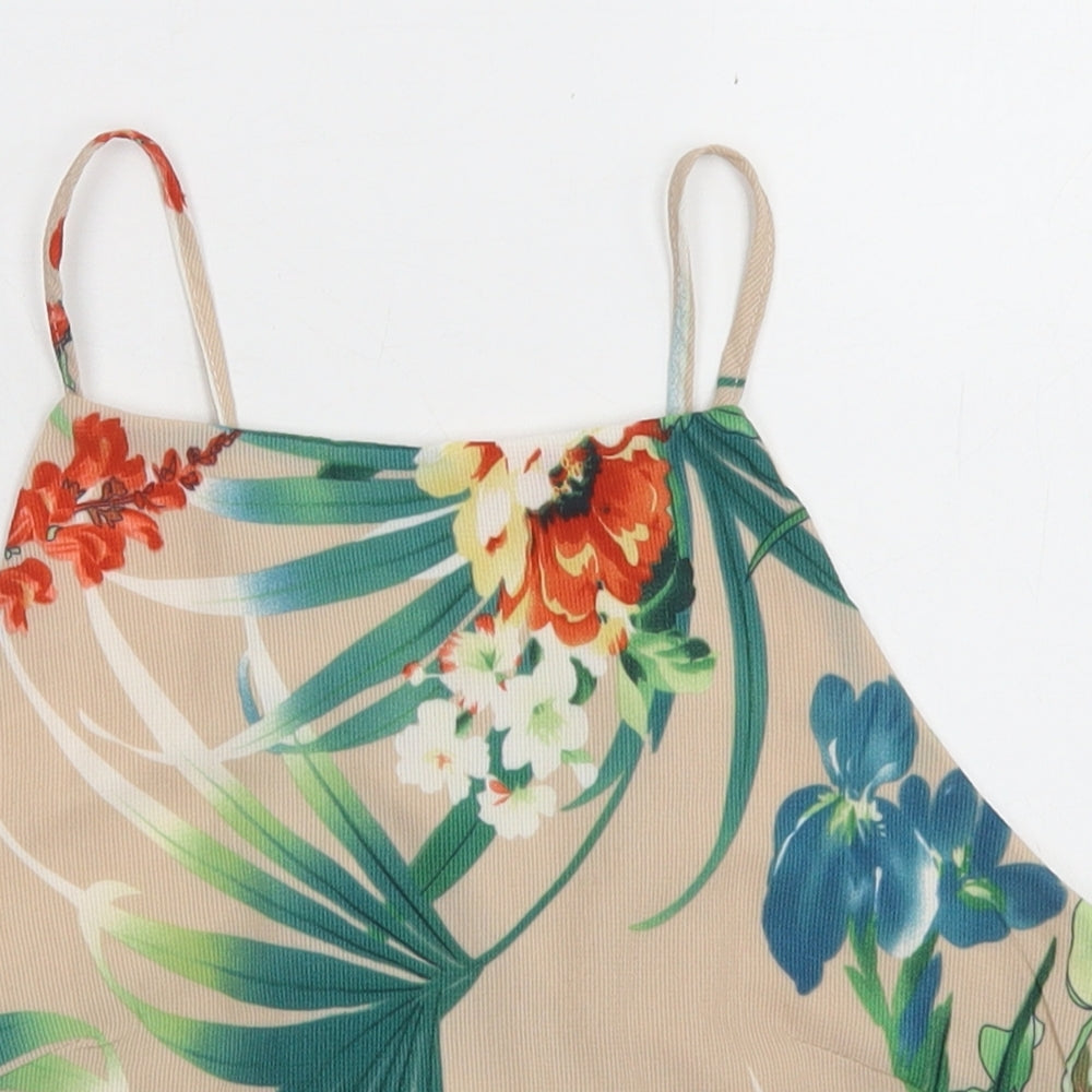 Quiz Womens Beige Floral Polyester Camisole Blouse Size 12 Square Neck - Cropped