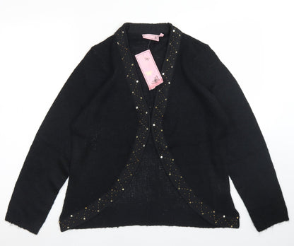 Butterfly Womens Black V-Neck  Acrylic Cardigan Jumper Size 14