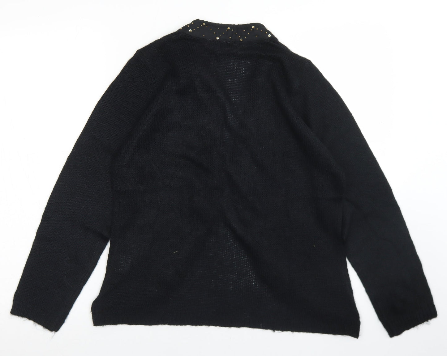Butterfly Womens Black V-Neck  Acrylic Cardigan Jumper Size 14