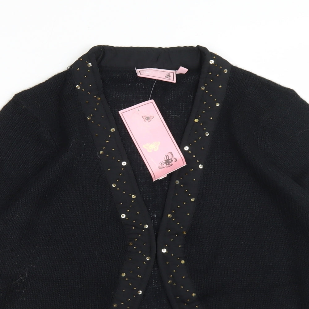 Butterfly Womens Black V-Neck  Acrylic Cardigan Jumper Size 14