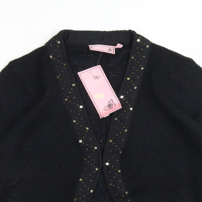 Butterfly Womens Black V-Neck  Acrylic Cardigan Jumper Size 14