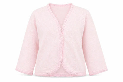 Front view of Lux Lux women’s pink v-neck acrylic cardigan jumper, size S