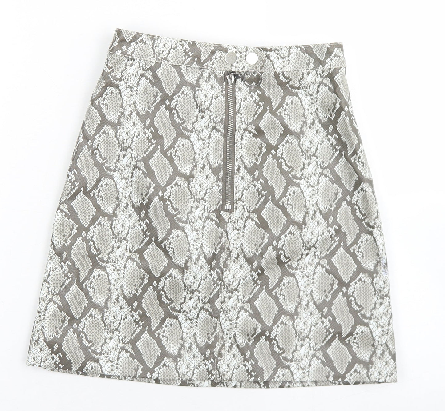 Divided Womens Grey Animal Print Polyester A-Line Skirt Size 4   Zip