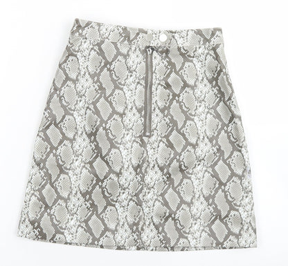 Divided Womens Grey Animal Print Polyester A-Line Skirt Size 4   Zip