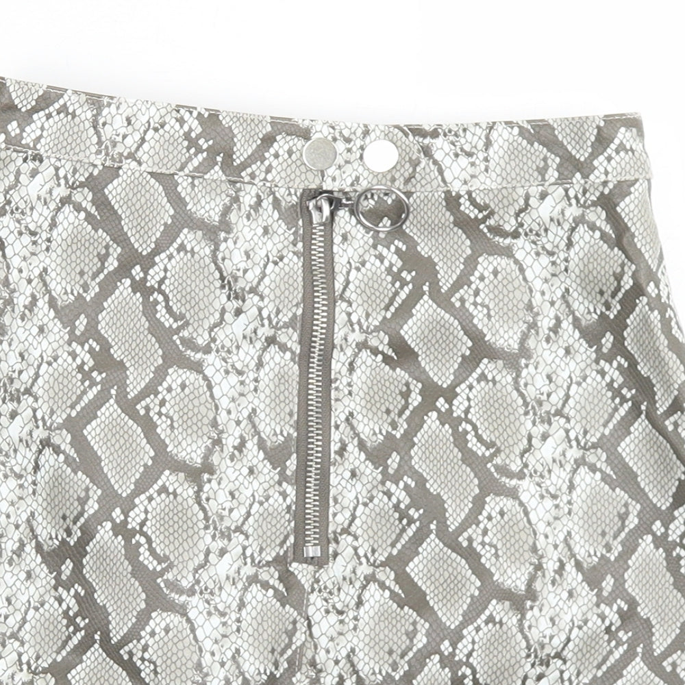 Divided Womens Grey Animal Print Polyester A-Line Skirt Size 4   Zip