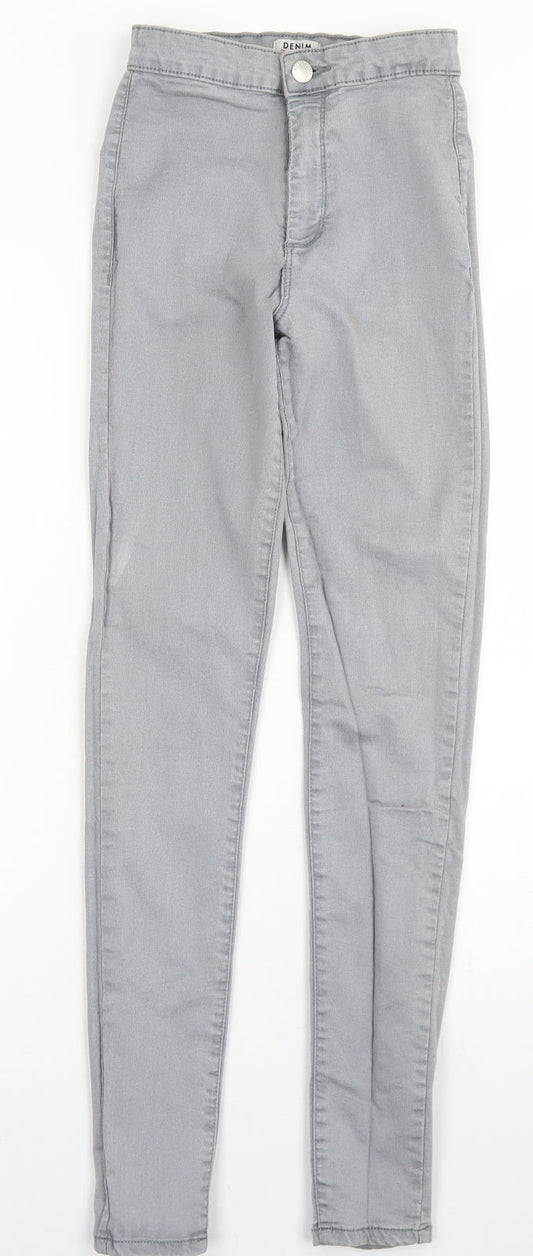 Miss Selfridge Womens Grey  Cotton Skinny Jeans Size 8 L29 in Regular Button