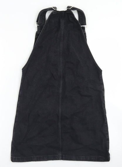 New Look Womens Black  Cotton Pinafore/Dungaree Dress  Size 6  Square Neck Button