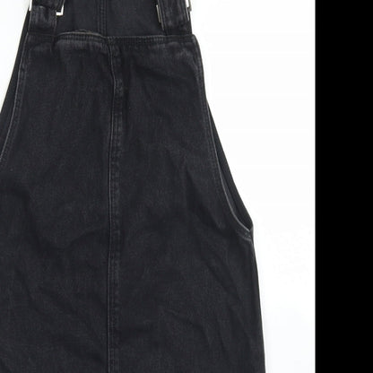 New Look Womens Black  Cotton Pinafore/Dungaree Dress  Size 6  Square Neck Button