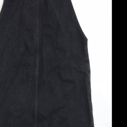New Look Womens Black  Cotton Pinafore/Dungaree Dress  Size 6  Square Neck Button