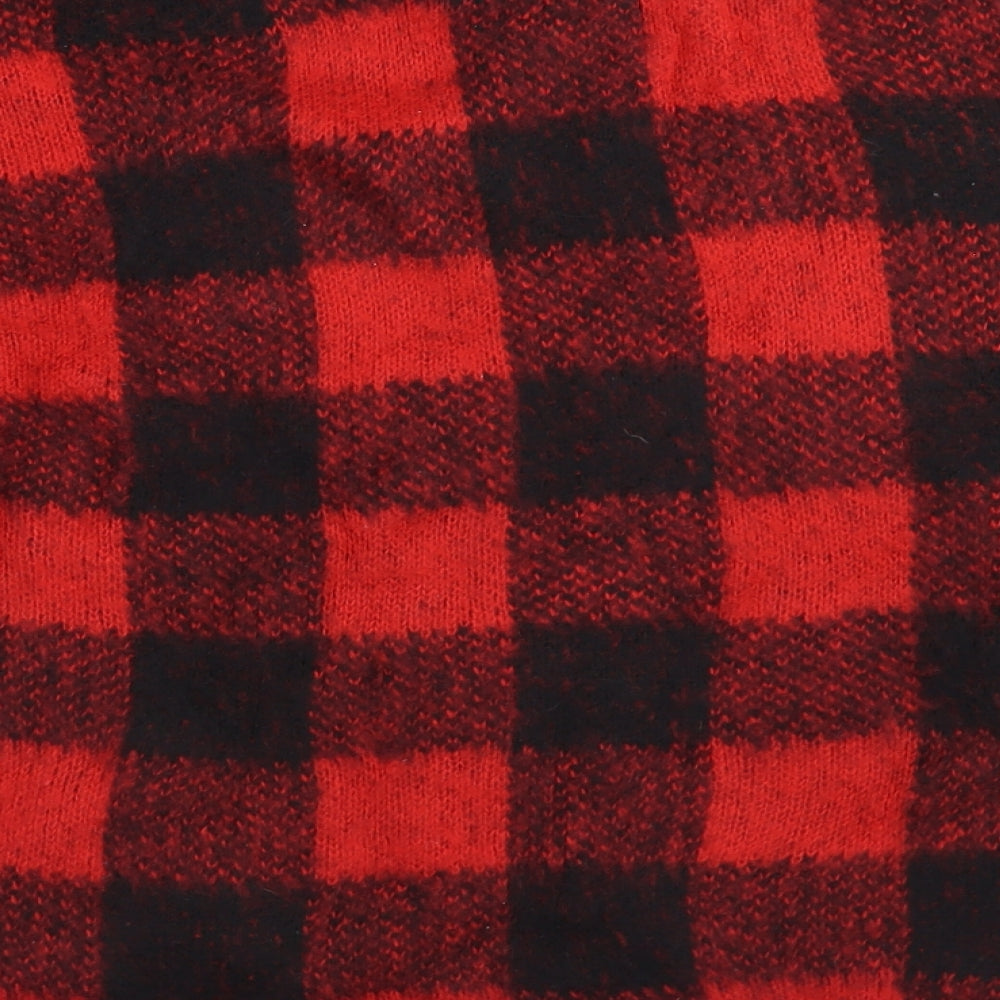Primark Womens Red Crew Neck Check Acrylic Pullover Jumper Size S