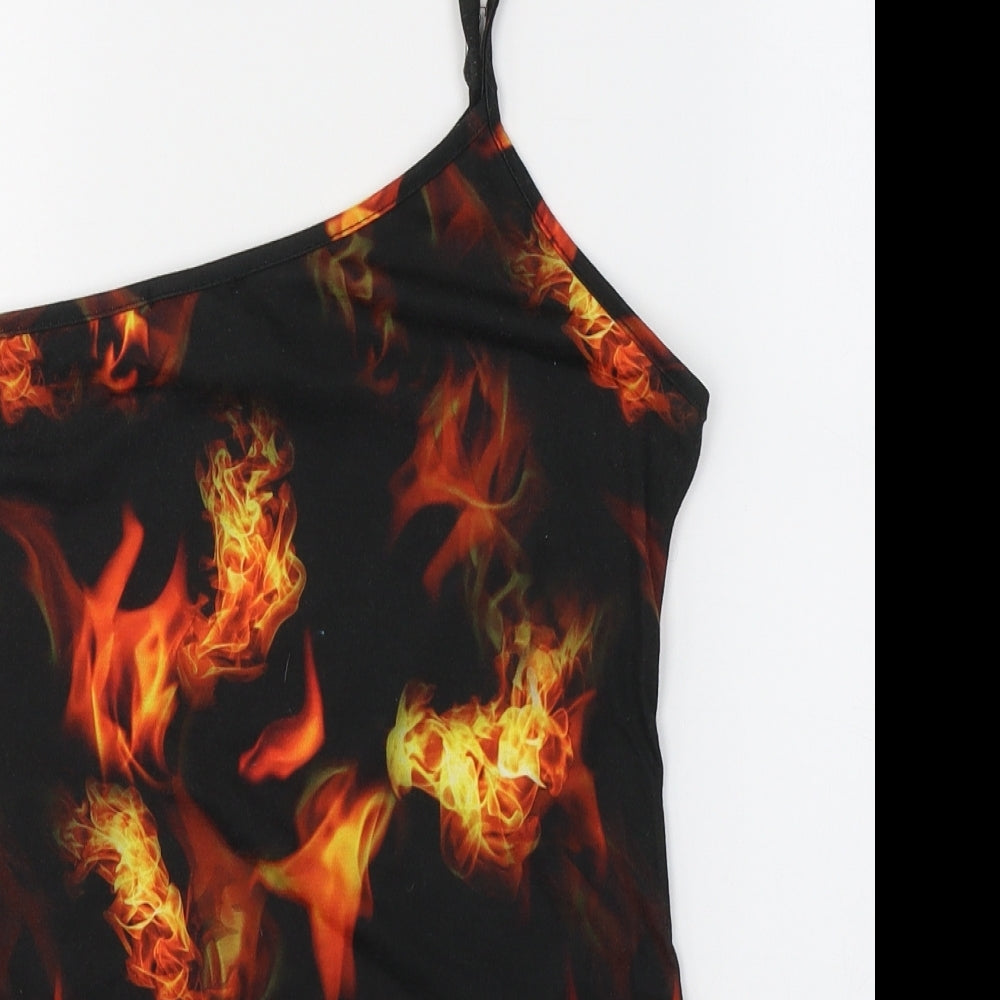 PRETTYLITTLETHING Womens Black Geometric Polyester Bodysuit One-Piece Size 10  Button