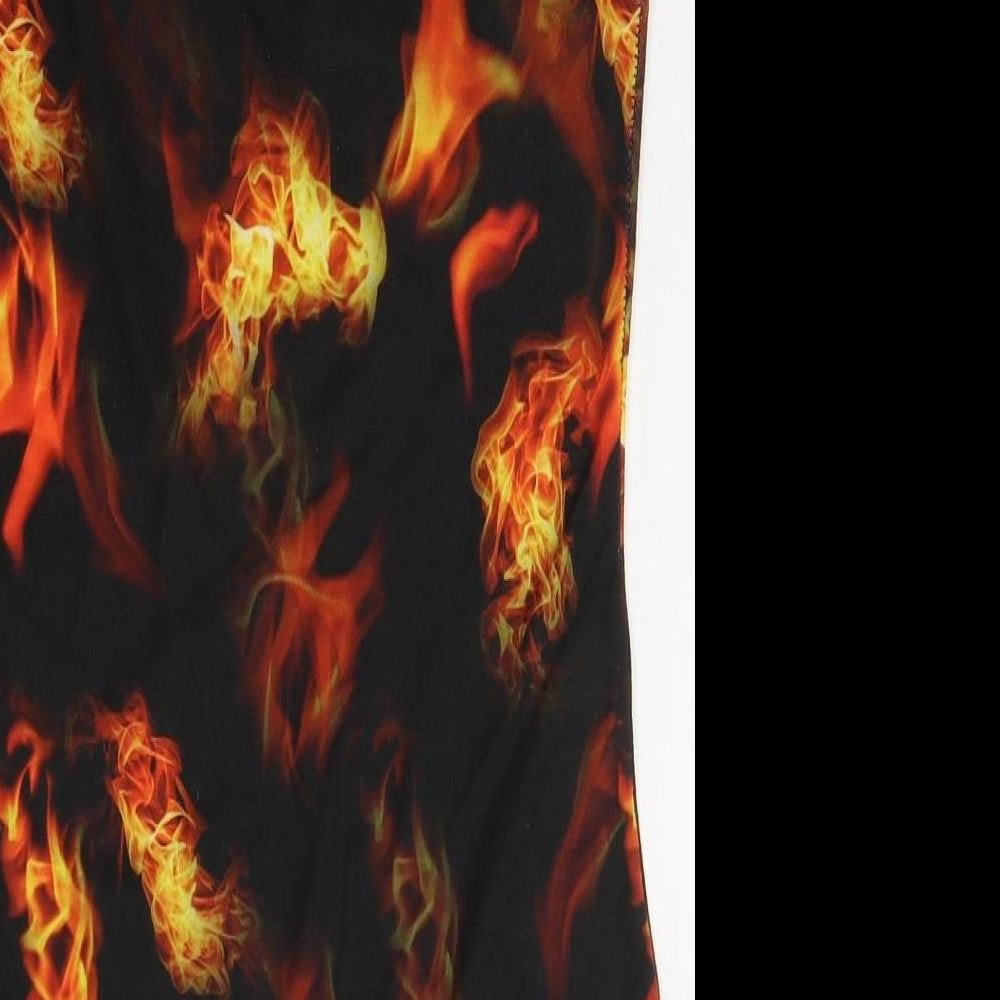 PRETTYLITTLETHING Womens Black Geometric Polyester Bodysuit One-Piece Size 10  Button