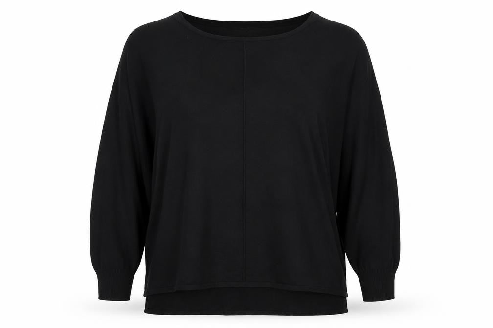Front view of H&M women’s black acrylic jersey t-shirt, size M, round neck