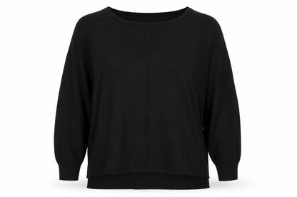 Front view of H&M women’s black acrylic jersey t-shirt, size M, round neck