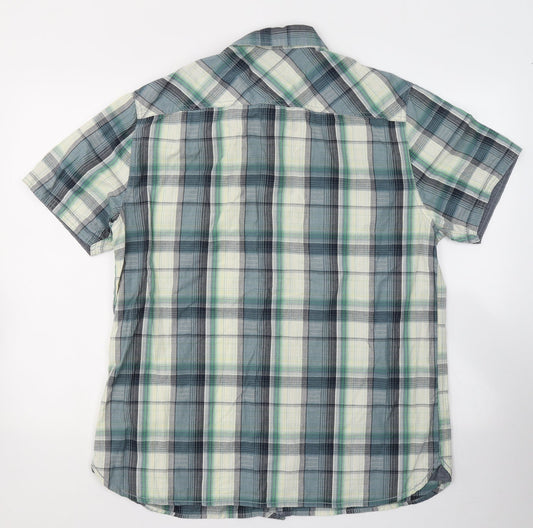 George Mens Green Plaid Cotton  Button-Up Size L Collared Button