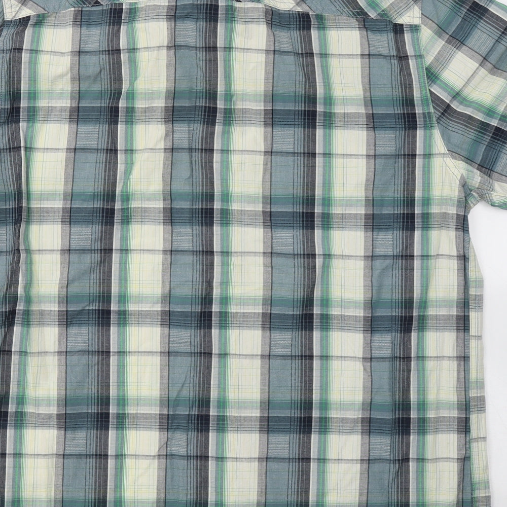 George Mens Green Plaid Cotton  Button-Up Size L Collared Button