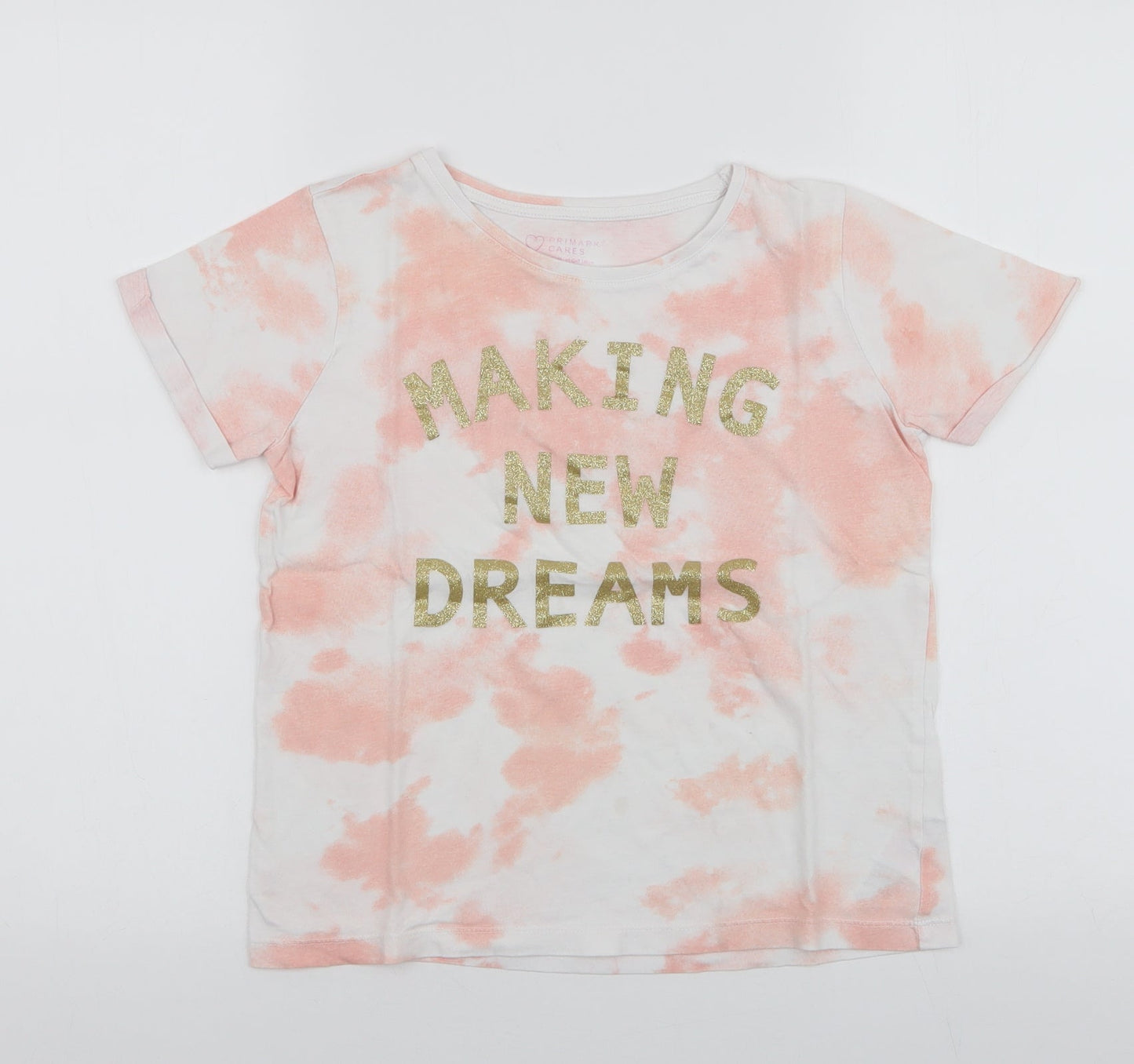 Primark Girls Pink  100% Cotton Jersey T-Shirt Size 10-11 Years Round Neck Pullover - Tie dye
