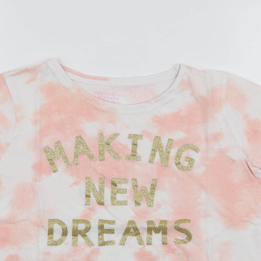 Primark Girls Pink  100% Cotton Jersey T-Shirt Size 10-11 Years Round Neck Pullover - Tie dye