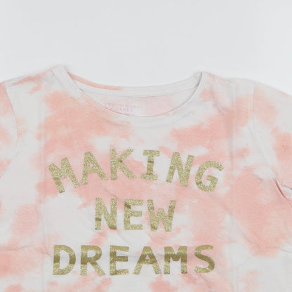 Primark Girls Pink  100% Cotton Jersey T-Shirt Size 10-11 Years Round Neck Pullover - Tie dye