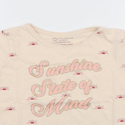 Primark Girls Beige  100% Cotton Jersey T-Shirt Size 10-11 Years Round Neck Pullover - Sunshine state of mind