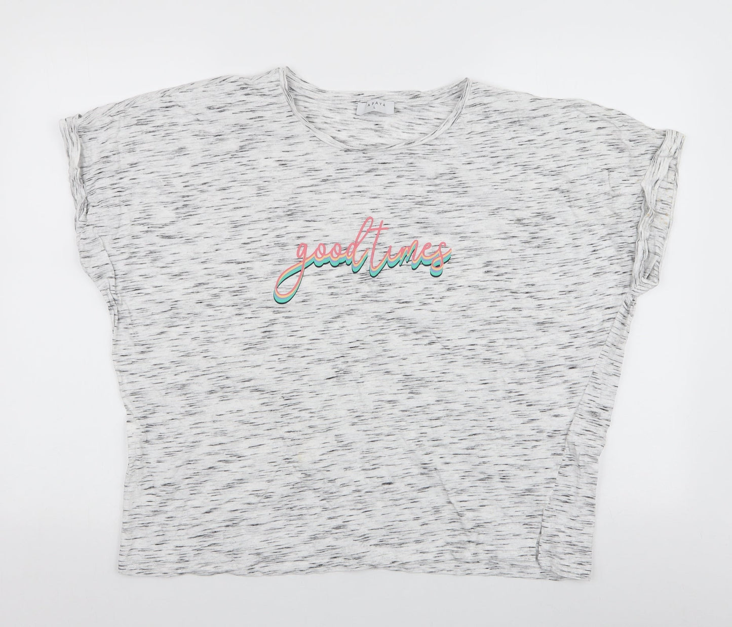 Papaya Womens White Striped Cotton Jersey T-Shirt Size L Round Neck - Good Times