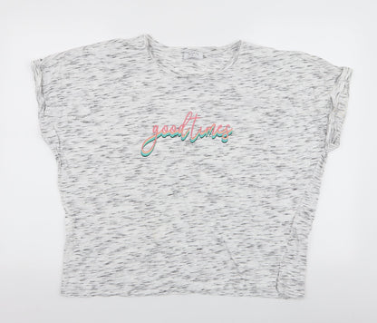 Papaya Womens White Striped Cotton Jersey T-Shirt Size L Round Neck - Good Times