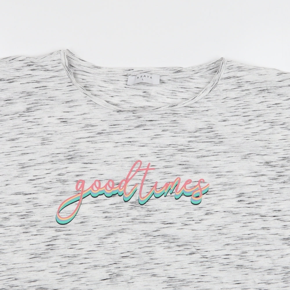 Papaya Womens White Striped Cotton Jersey T-Shirt Size L Round Neck - Good Times