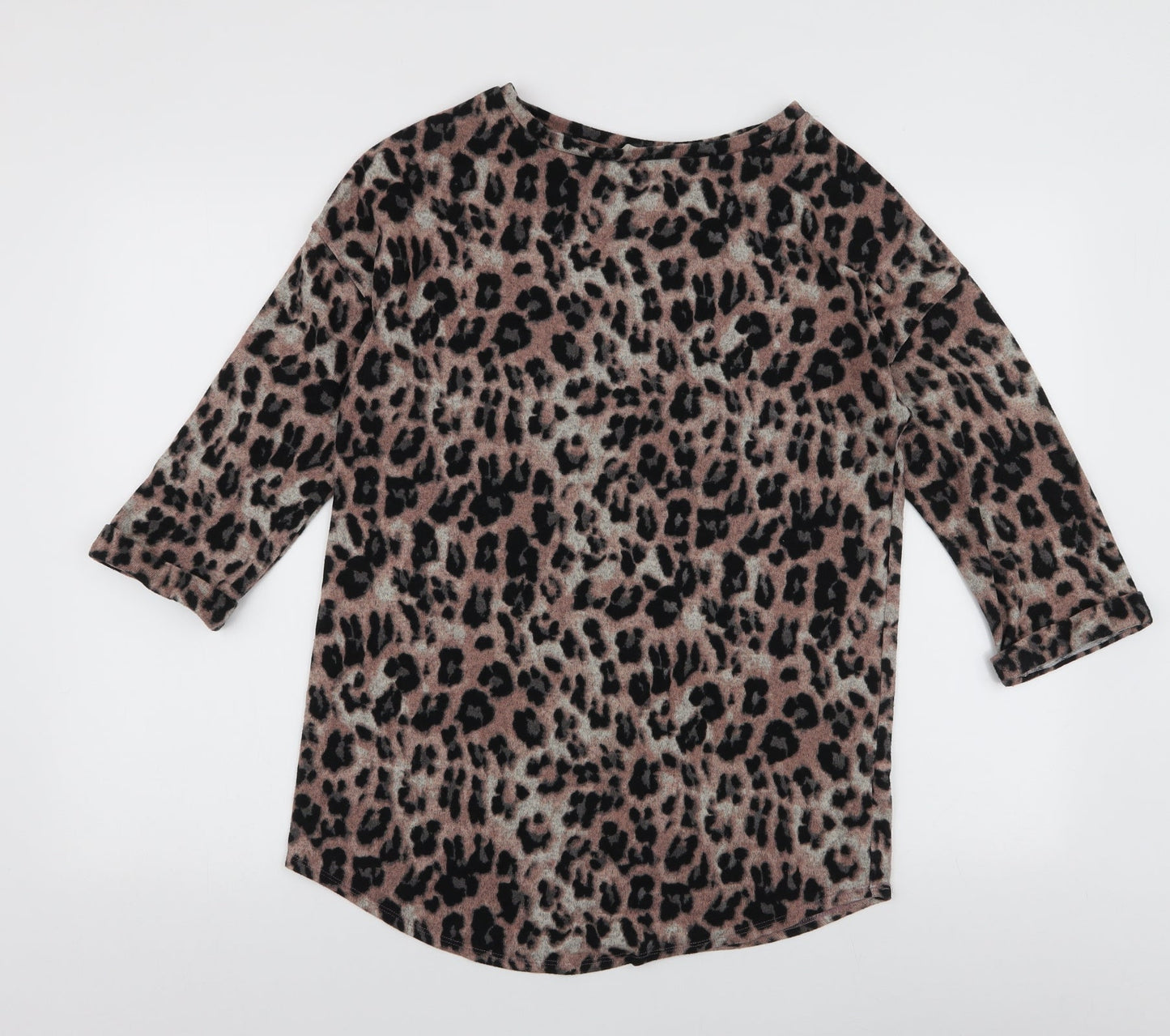 F&F Womens Brown Round Neck Animal Print Polyester Pullover Jumper Size 10