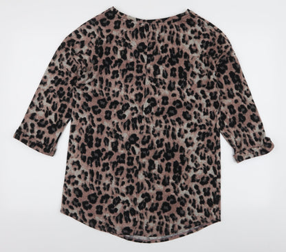F&F Womens Brown Round Neck Animal Print Polyester Pullover Jumper Size 10