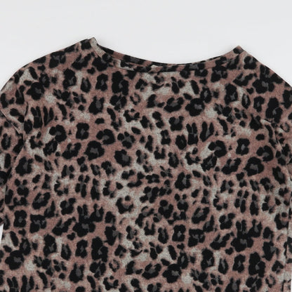F&F Womens Brown Round Neck Animal Print Polyester Pullover Jumper Size 10
