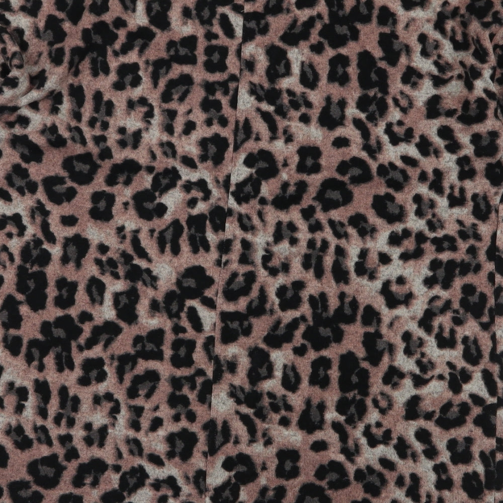 F&F Womens Brown Round Neck Animal Print Polyester Pullover Jumper Size 10
